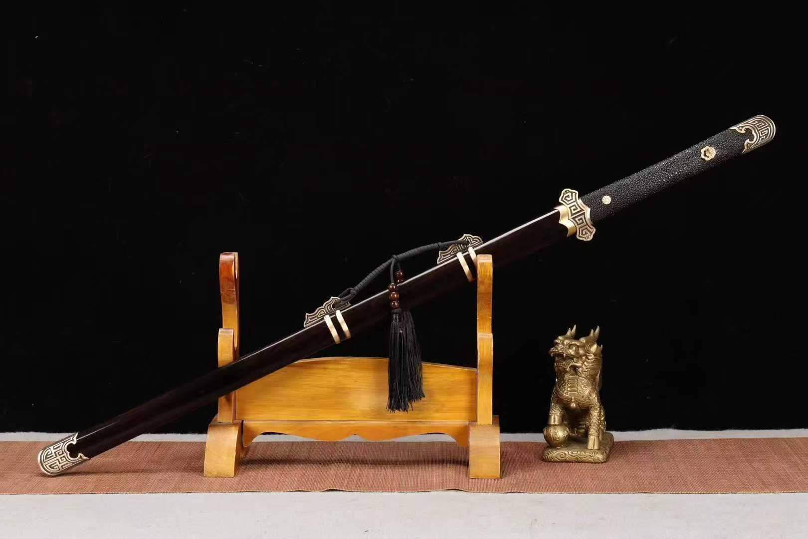 Kiếm Đường T10 Nung Xanh, Mài Gương, Tay Cầm Gỗ Hắc Đoàn